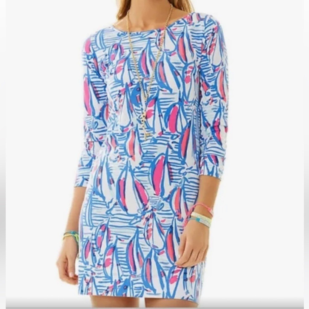 Lilly Pulitzer Skipper Dress XS Blue Pink Sailing Print 100% Pima Cotton 97181